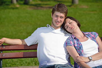 Image showing romantic young couple in love together outdoor