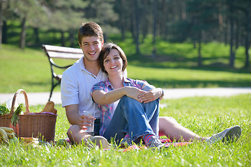 Image showing happy young couple having a picnic outdoor