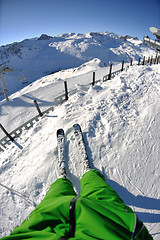 Image showing skiing on fresh snow at winter season at beautiful sunny day