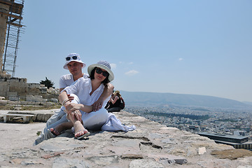 Image showing happy young couple tourists in greece