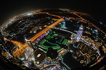 Image showing Panorama of down town Dubai city at night