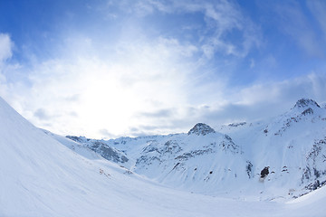 Image showing High mountains under snow in the winter