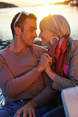 Image showing couple in love  have romantic time on boat