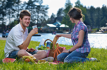 Image showing happy young couple having a picnic outdoor