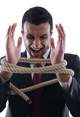 Image showing business man with rope isolated on white background