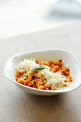 Image showing spaghetti pasta with tomato beef sauce