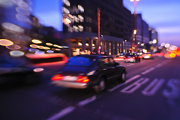 Image showing City night with cars motion blurred light in busy street