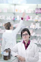 Image showing team of pharmacist chemist woman  in pharmacy drugstore