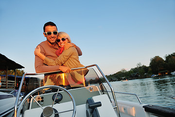 Image showing couple in love  have romantic time on boat