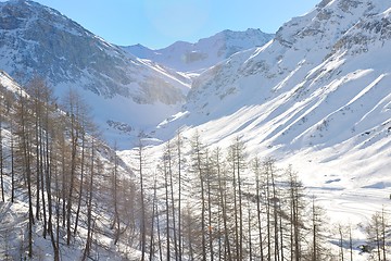 Image showing High mountains under snow in the winter