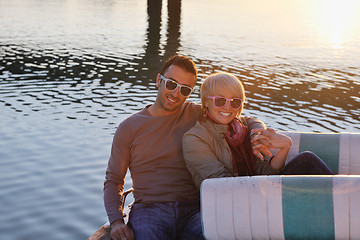 Image showing couple in love  have romantic time on boat