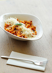 Image showing spaghetti pasta with tomato beef sauce