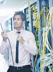 Image showing young it engeneer in datacenter server room