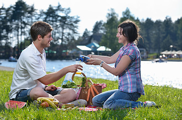 Image showing happy young couple having a picnic outdoor