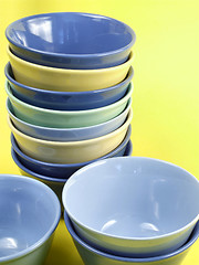 Image showing Colorful kitchen bowls