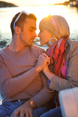 Image showing couple in love  have romantic time on boat