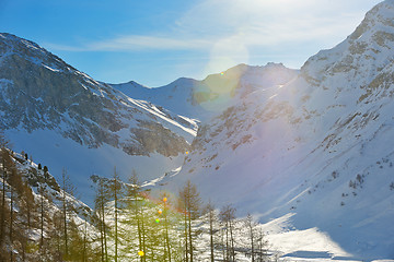 Image showing High mountains under snow in the winter