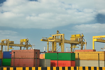 Image showing container ship leaving the container port terminal