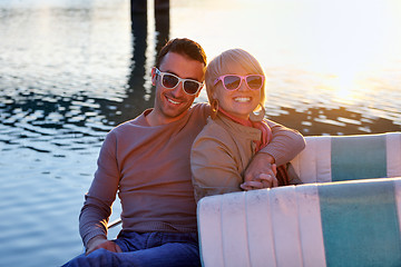 Image showing couple in love  have romantic time on boat