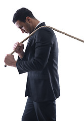 Image showing business man with rope isolated on white background