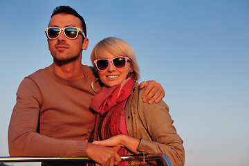 Image showing couple in love  have romantic time on boat