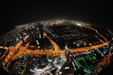 Image showing Panorama of down town Dubai city at night