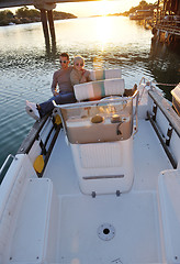 Image showing couple in love  have romantic time on boat