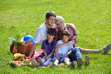 Image showing Happy family playing together in a picnic outdoors