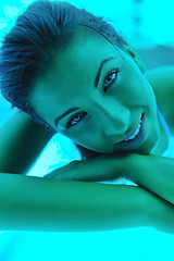 Image showing Beautiful young woman tanning in solarium