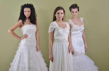 Image showing portrait of a three beautiful woman in wedding dress