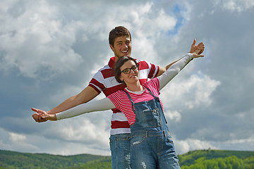 Image showing romantic young couple in love together outdoor