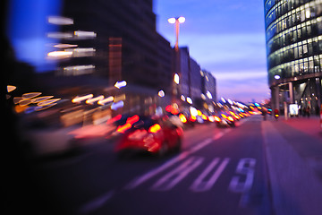 Image showing City night with cars motion blurred light in busy street