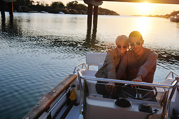 Image showing couple in love  have romantic time on boat