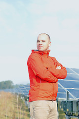 Image showing Male solar panel engineer at work place