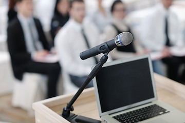 Image showing laptop on conference speech podium