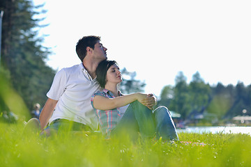 Image showing romantic young couple in love together outdoor