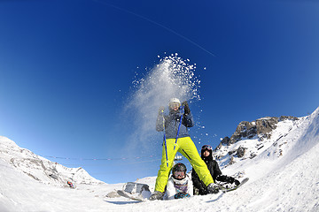 Image showing winter portrait of friends at skiing