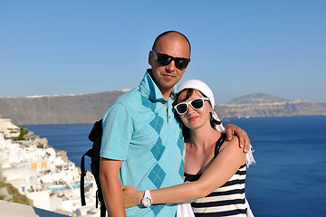 Image showing happy young couple tourists in greece