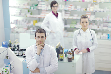 Image showing team of pharmacist chemist woman  in pharmacy drugstore