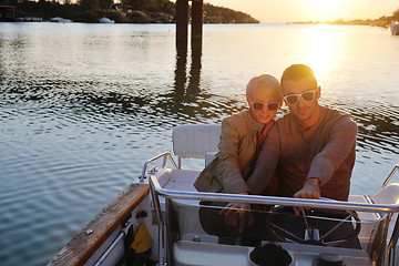 Image showing couple in love  have romantic time on boat