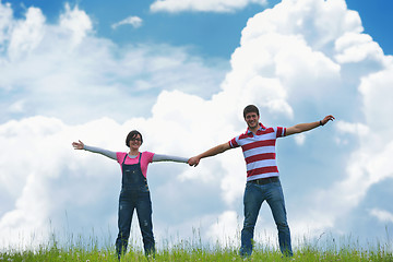 Image showing romantic young couple in love together outdoor