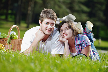 Image showing happy young couple having a picnic outdoor