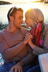 Image showing couple in love  have romantic time on boat