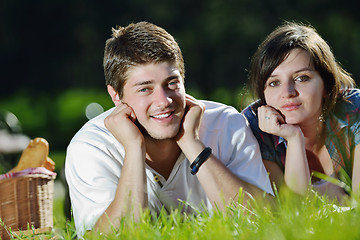 Image showing happy young couple having a picnic outdoor