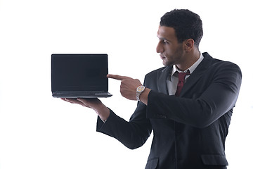 Image showing business man work on mini laptop
