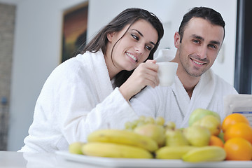 Image showing young couple have fun in modern kitchen