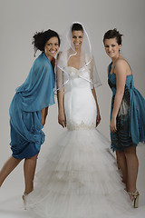 Image showing portrait of a three beautiful woman in wedding dress