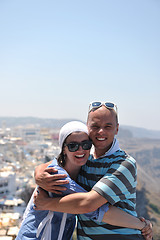 Image showing happy young couple tourists in greece