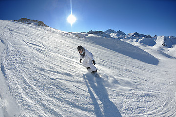 Image showing skiing on fresh snow at winter season at beautiful sunny day
