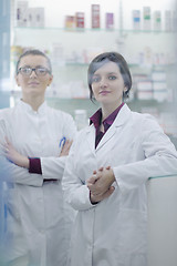 Image showing team of pharmacist chemist woman  in pharmacy drugstore